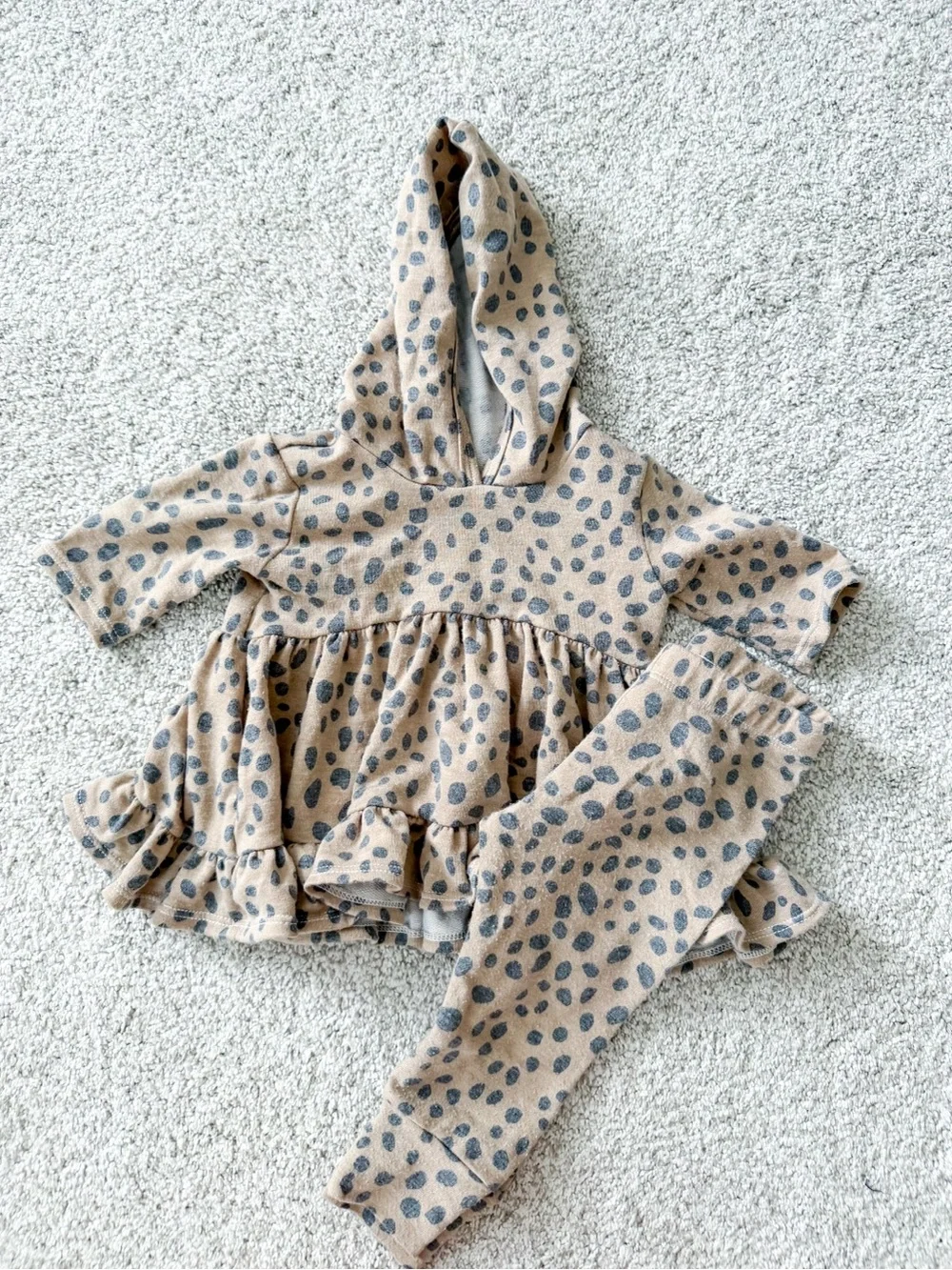 Kids Beige Leopard Print Hooded Matching Set